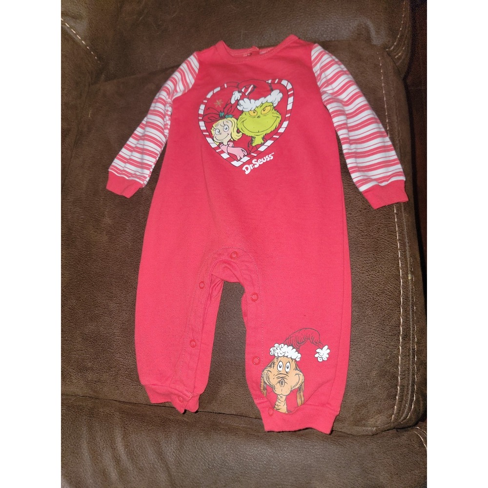 Dr. Suess the grinch romper one piece holiday‎ Christmas outfit size 6 9 months